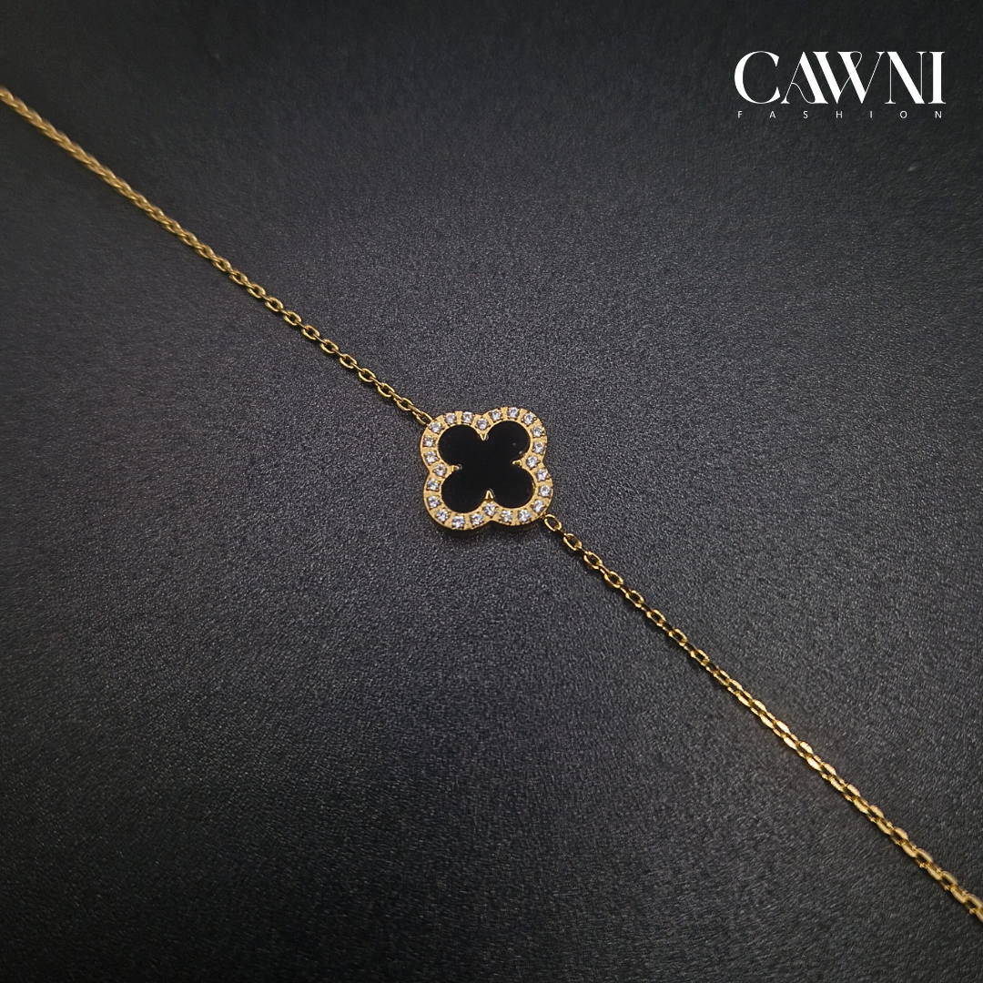 Gourmette 4 Leaf black Clover (gold)