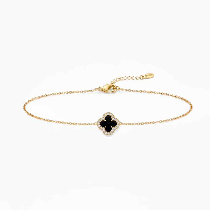 Gourmette 4 Leaf black Clover (gold)