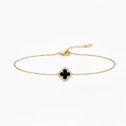 Gourmette 4 Leaf black Clover (gold)