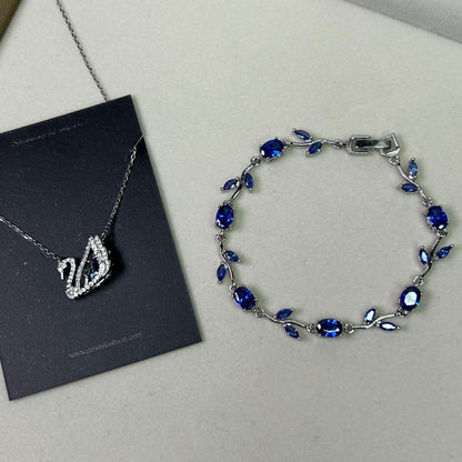 Ensemble Swan necklace blue X tulip bracelet blue