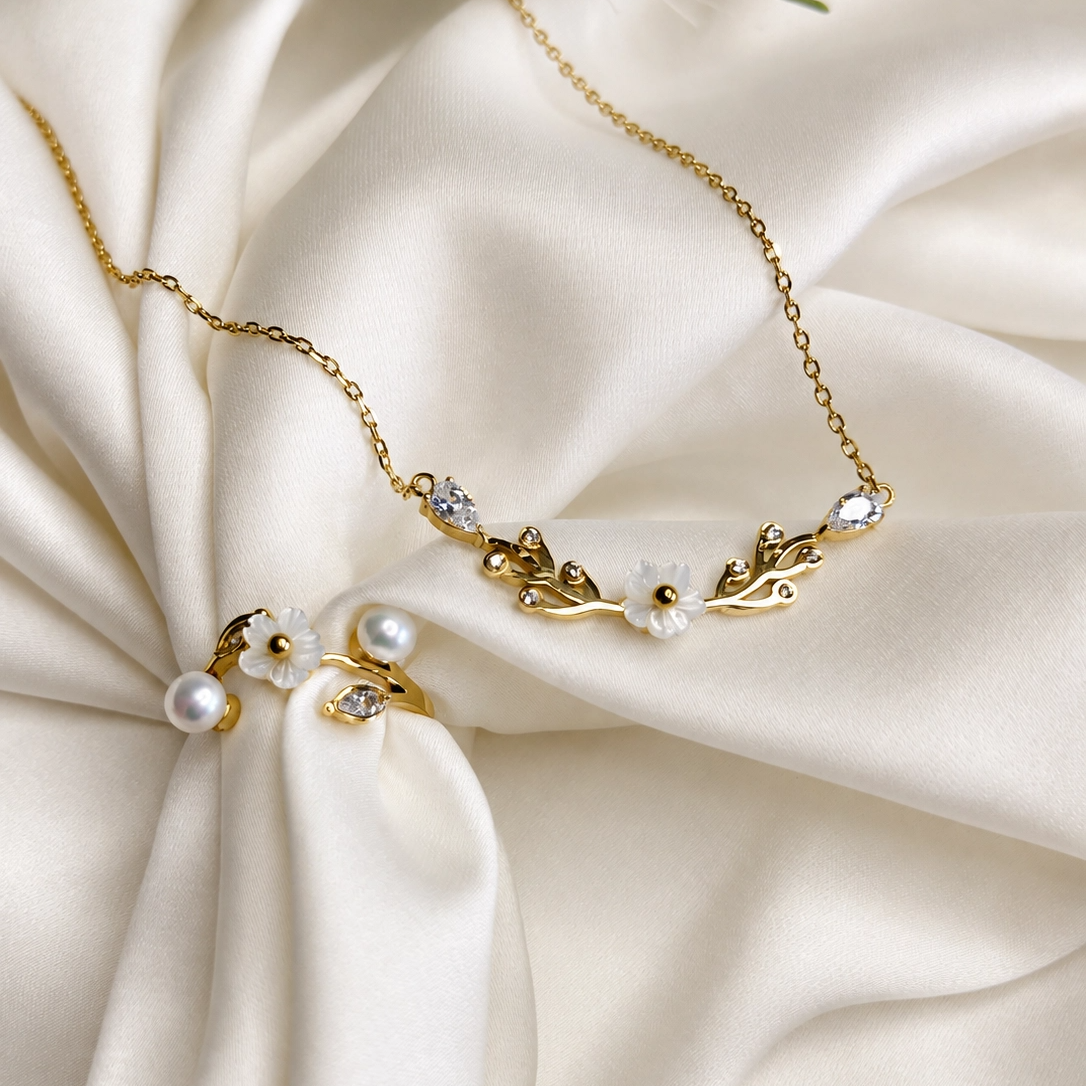 ens white flower - collier +  bague