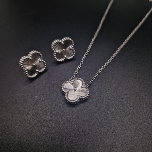 Ens 4 Leaf White Clover (collier + gourmette)