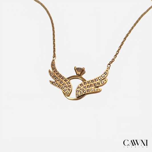 CAWNIfashion-ring wings collier acier inoxydable