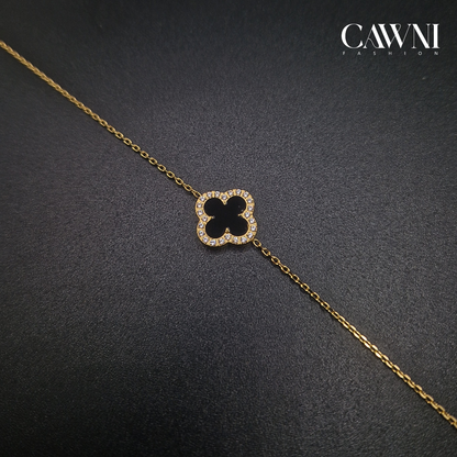 Gourmette 4 Leaf black Clover (gold)